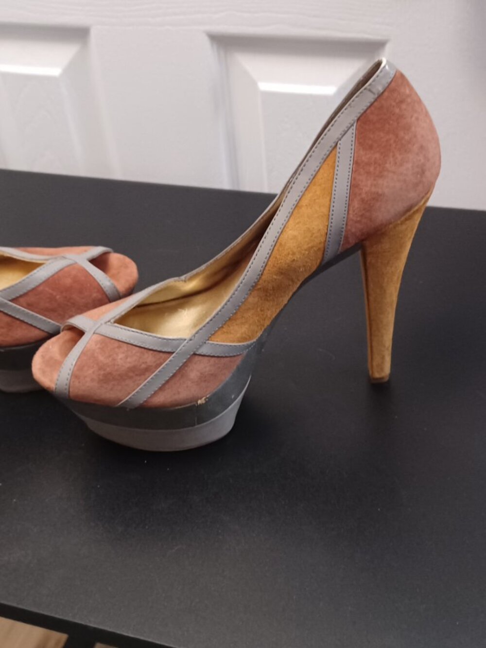 Jessica Simpson Suede "SEXY" Pumps, Orange/Grey Size 7.5